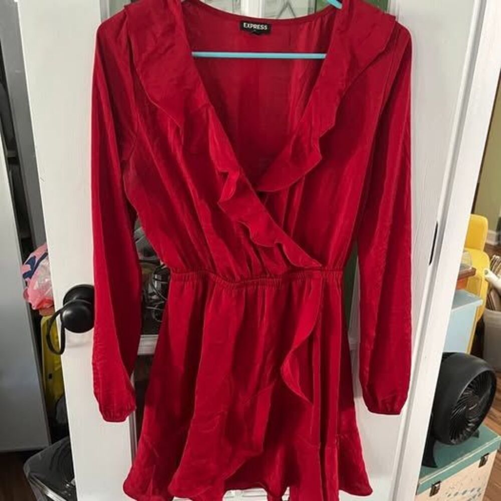 Express Red Ruffle Wrap Dress Size Small